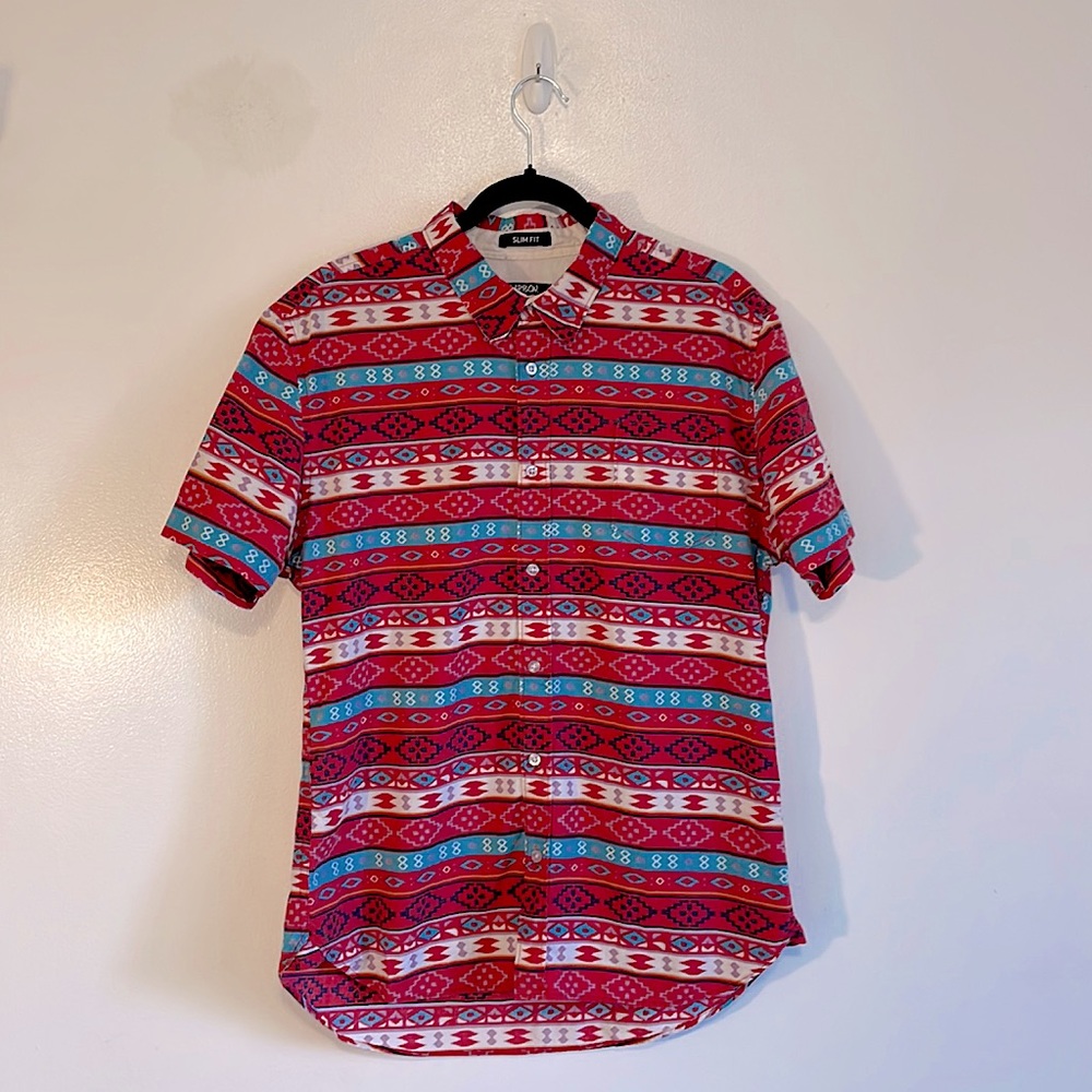 Slim-fit casual button up Aztec print shirt